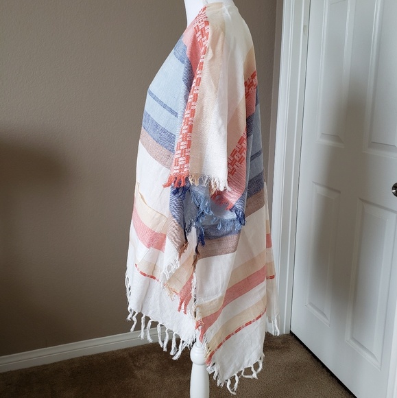 Echo Design Blanket Stripe Kimono Boho Blue Coral - Picture 5 of 7